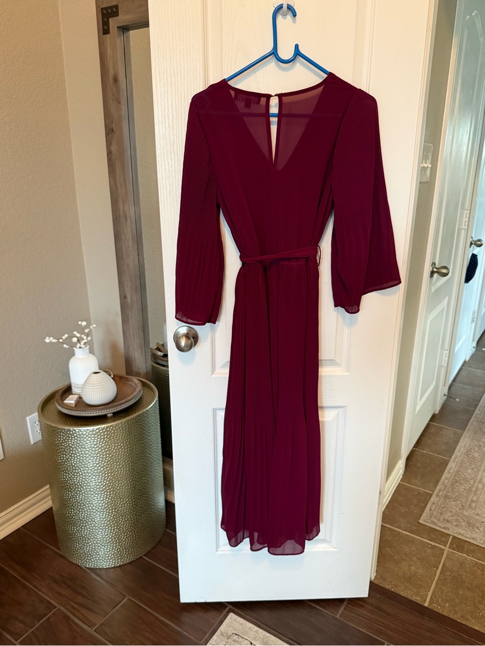 Lulu's Burgundy V-Neck Midi Dress with Self Tie